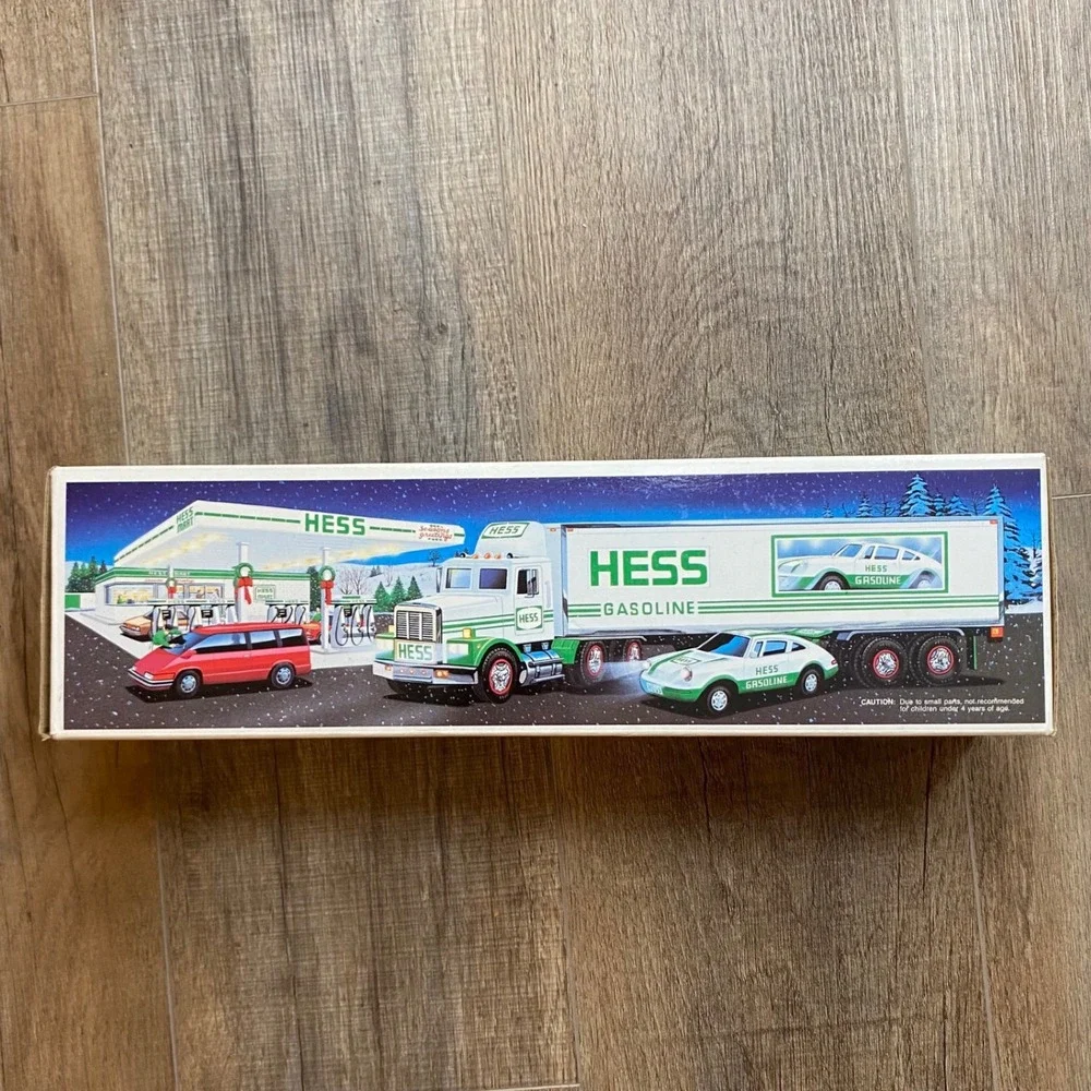 Vintage 1992 Hess 18 Wheeler and Racer Toy Truck with Working Lights and Box